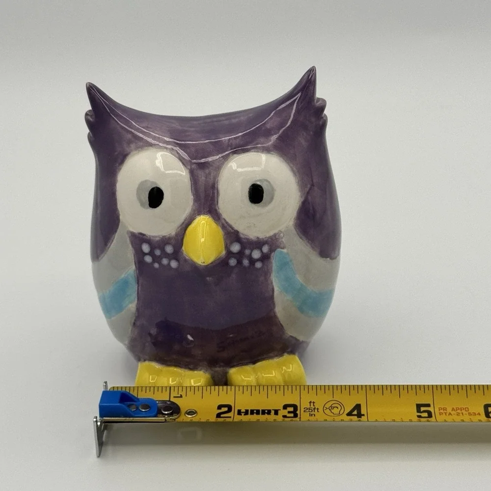 Purple Ceramic Owl Coin Bank Vintage Cute Kawaii Kids Room Decor Pottery